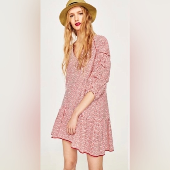 Zara ❤️❤️ Basic Embroidered Eyelet Striped Tunic Dress XS - Picture 1 of 6